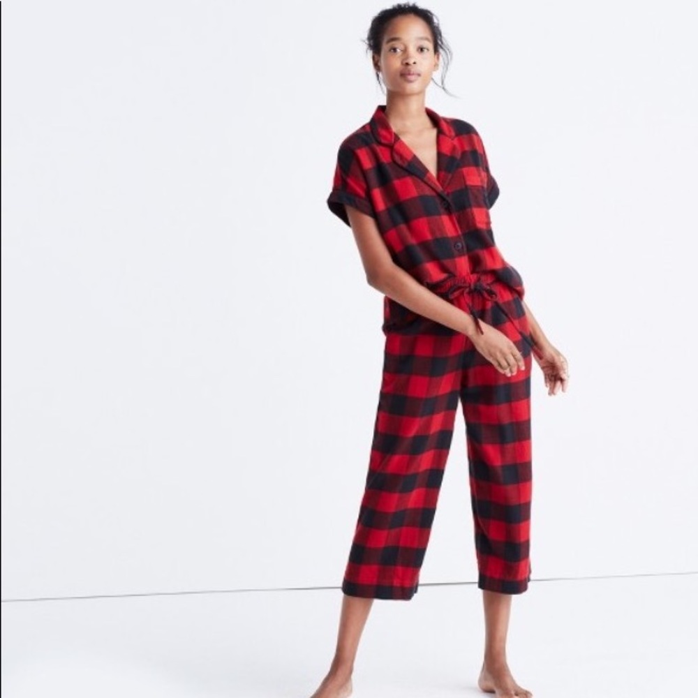 Flannel bedtime pajama pants and top in buffalo check